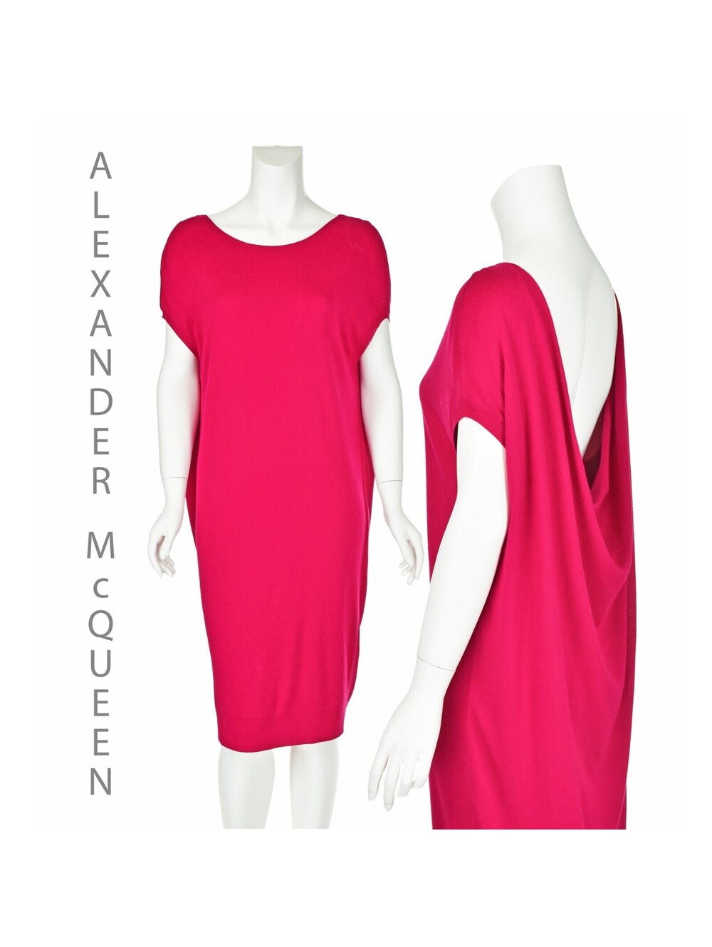 ALEXANDER McQUEEN Hot Pink Knit Cocktail Dress with Deeply Draped Back, SZ M